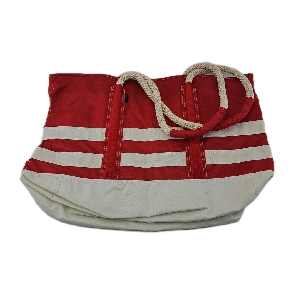 Vintage LL Bean Nylon Bag, Red & White Boat And Tote Rope Handles